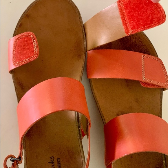 Clarks Collection Aurelie Fin Platform Wedge Velcro sandal Shoes Orange Sz 8.5 - Picture 5 of 8